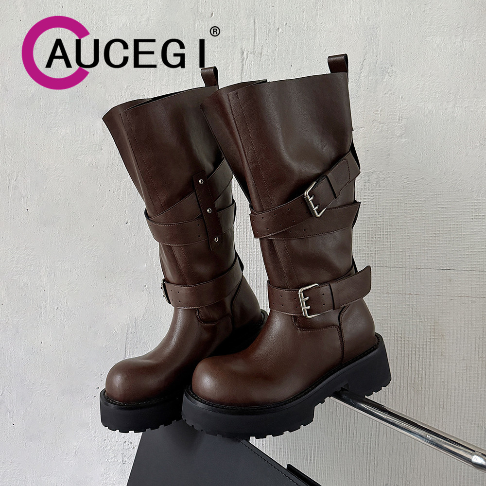 Leather Classic Strap - Aucegi/женские сапоги до колена из натуральной